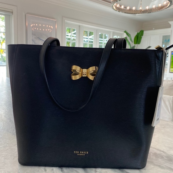 Ted Baker Handbags - Ted Baker London Black Gold Looped Bow sHopper Bag